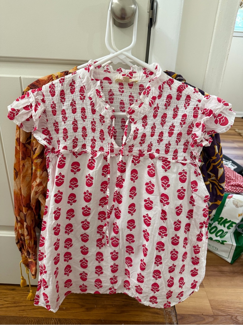 Philosophy White Top with Fuchsia Floral Motif